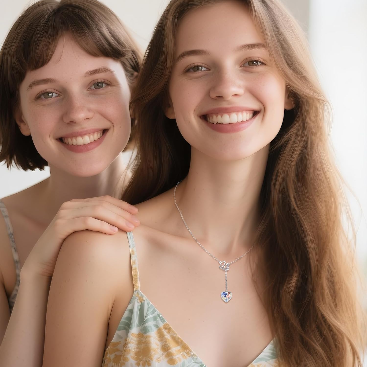 VONALA Autism Awareness Necklace for Women Heart Pendant Jewelry Gifts for Autistic Colorful Puzzle Piece Jewelry Gifts