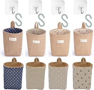perfsign 4 Pack Hanging Basket for Door,Small Wall Basket Decor,Jute Hanging Wall Storage,Wall Baskets for Plants,Boho Camper Decor Storage for Key, Sunglasses, Wallet on Door ,With Mounting Hook