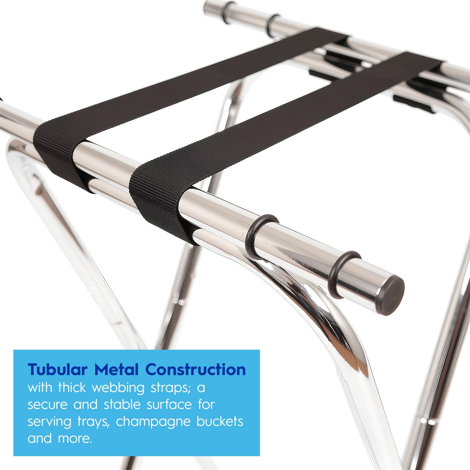 Klappbarer Serviertablettständer aus Metall - Chrom - 1x Faltbar Tragbar Frühstück Küche Esstisch Essen Teller Tee Tasse Gericht Halter Butler Bodenständer - von Harbour Housewares