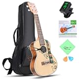 Concert Ukulele 23 Inch Spruce Flower Top Sapele Professional Ukuleles for Beginners with Bag, Digital Tuner, Strap, 4 Strings Set, Pick, Cleaning Cloth