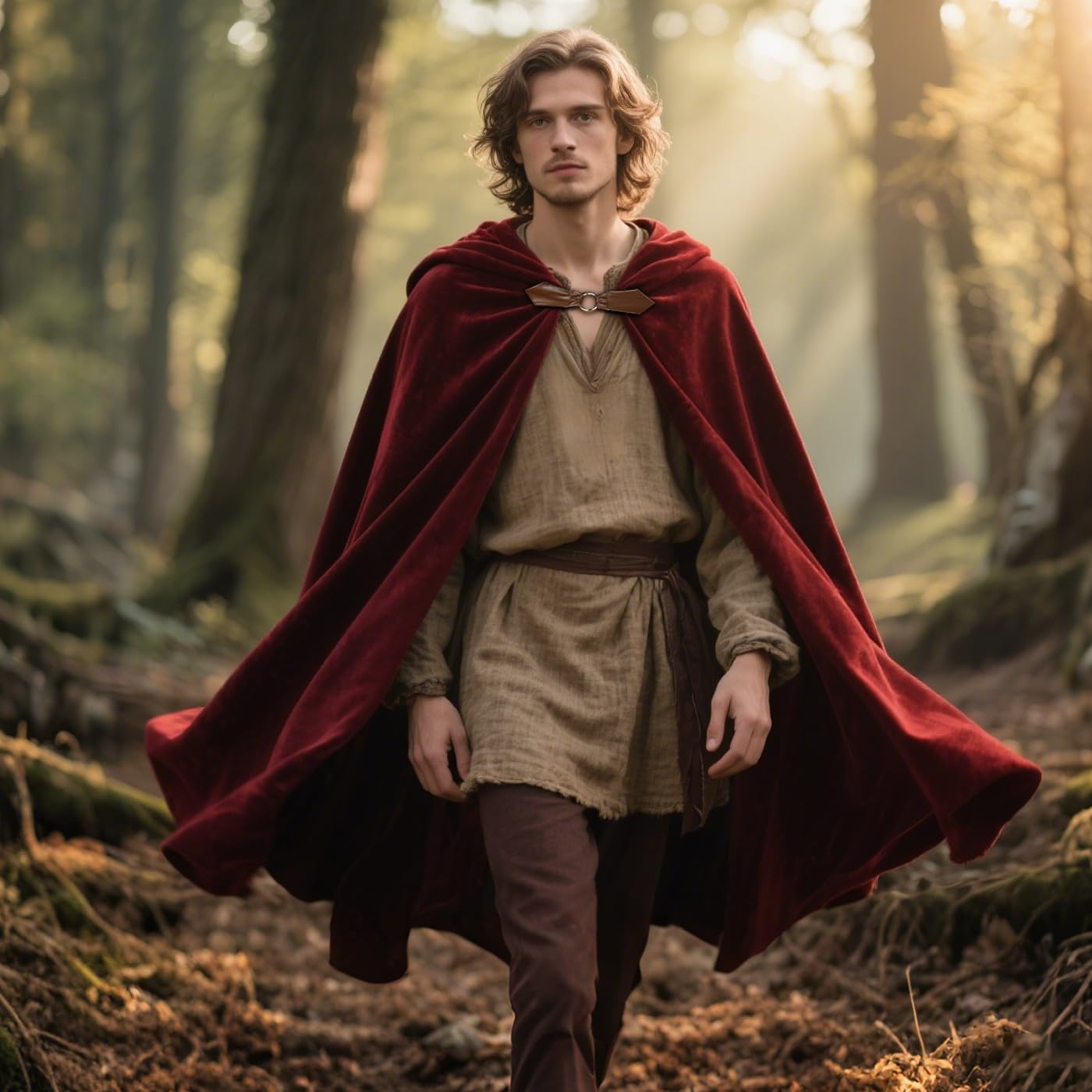 keland Mantello con Cappuccio in Velluto Mantello Hobbit Medievale di Halloween per Donna Uomo (Burgundy)