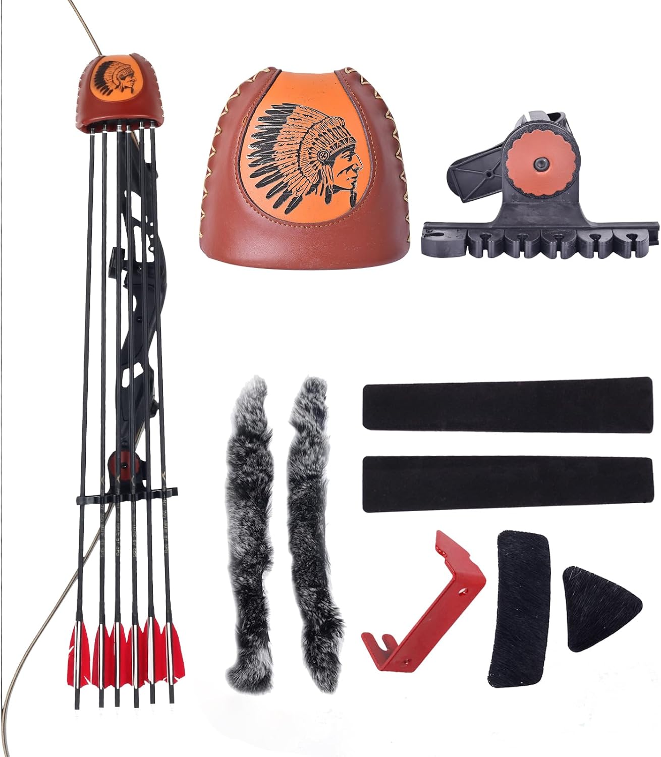 SPG Recurve Bow Quiver with Bow String Silencers Kit, Recurve Bow Silencers with Fur Arrow Rest and Limb Silencer Strip for Recurve Bow Accessories