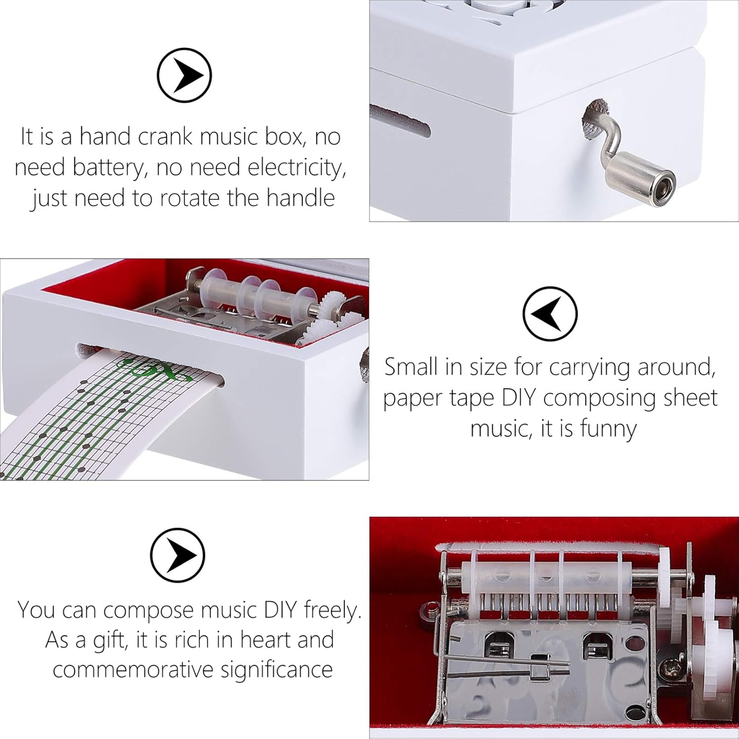 Wakauto 1pc Hand Crank Music Box Paper Tape Retro Wooden Musical Toy for Adults and Boys and Girls for Christmas Weddings and Special Occasions