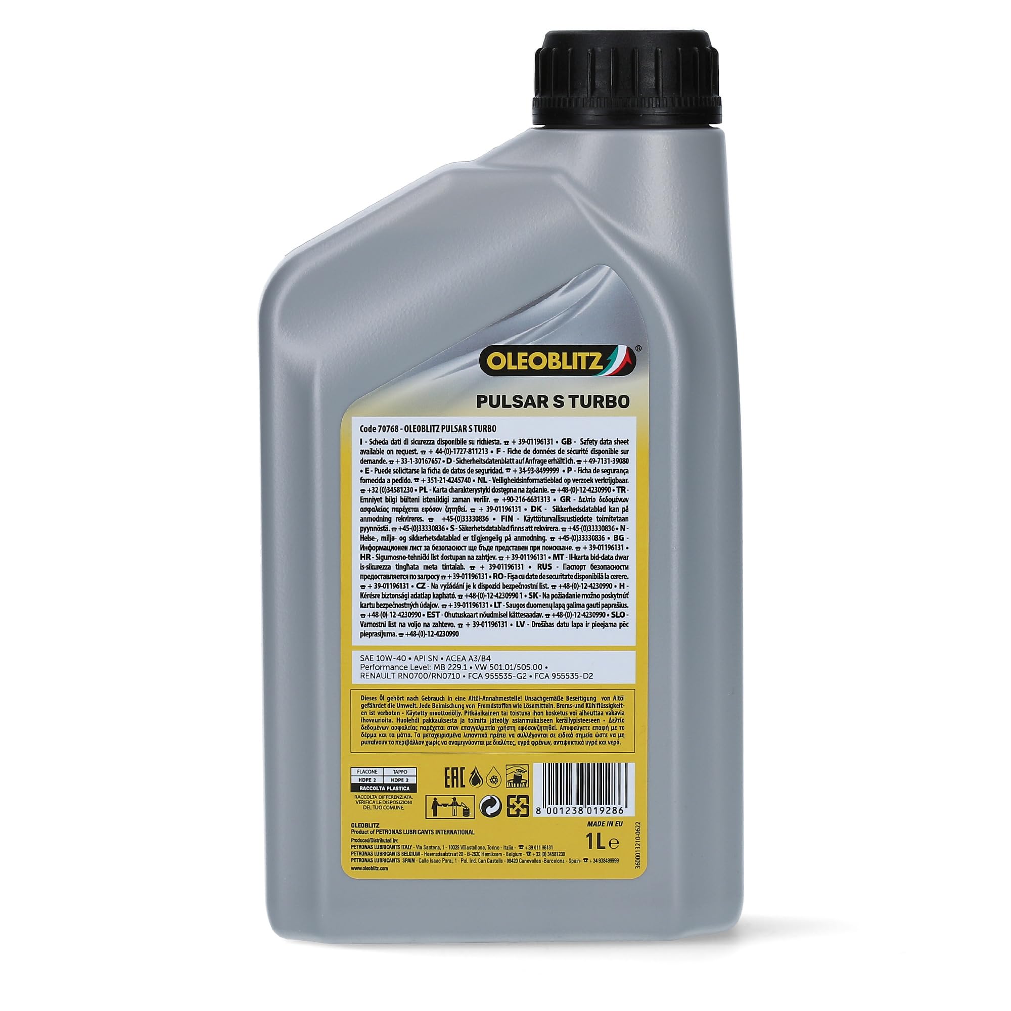 Oleoblitz Kit 2X Pulsar S Turbo 10W-40 by Petronas - Olio Motore Auto - Semisintetico - ACEA A3-B4-2 Confezioni da 1 Litro