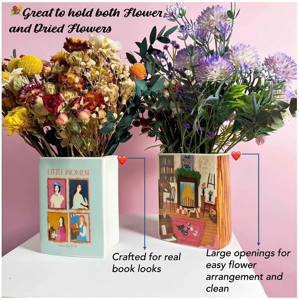 Ceramic Book Vases for Flowers, Cute Bookshelf Decor, Flower Book Vases Unique Home Decor, Unique Vases for Book Lovers, Little Women - Image 5