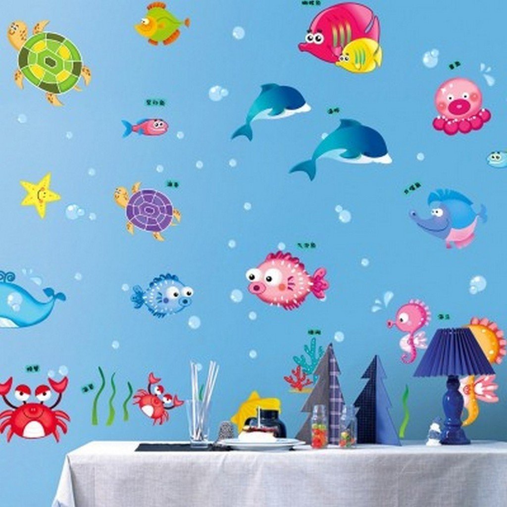 DECOR Kafe Decal Style Fish Wall Sticker Wall Poster (PVC Vinyl, 101 X 121 CM)