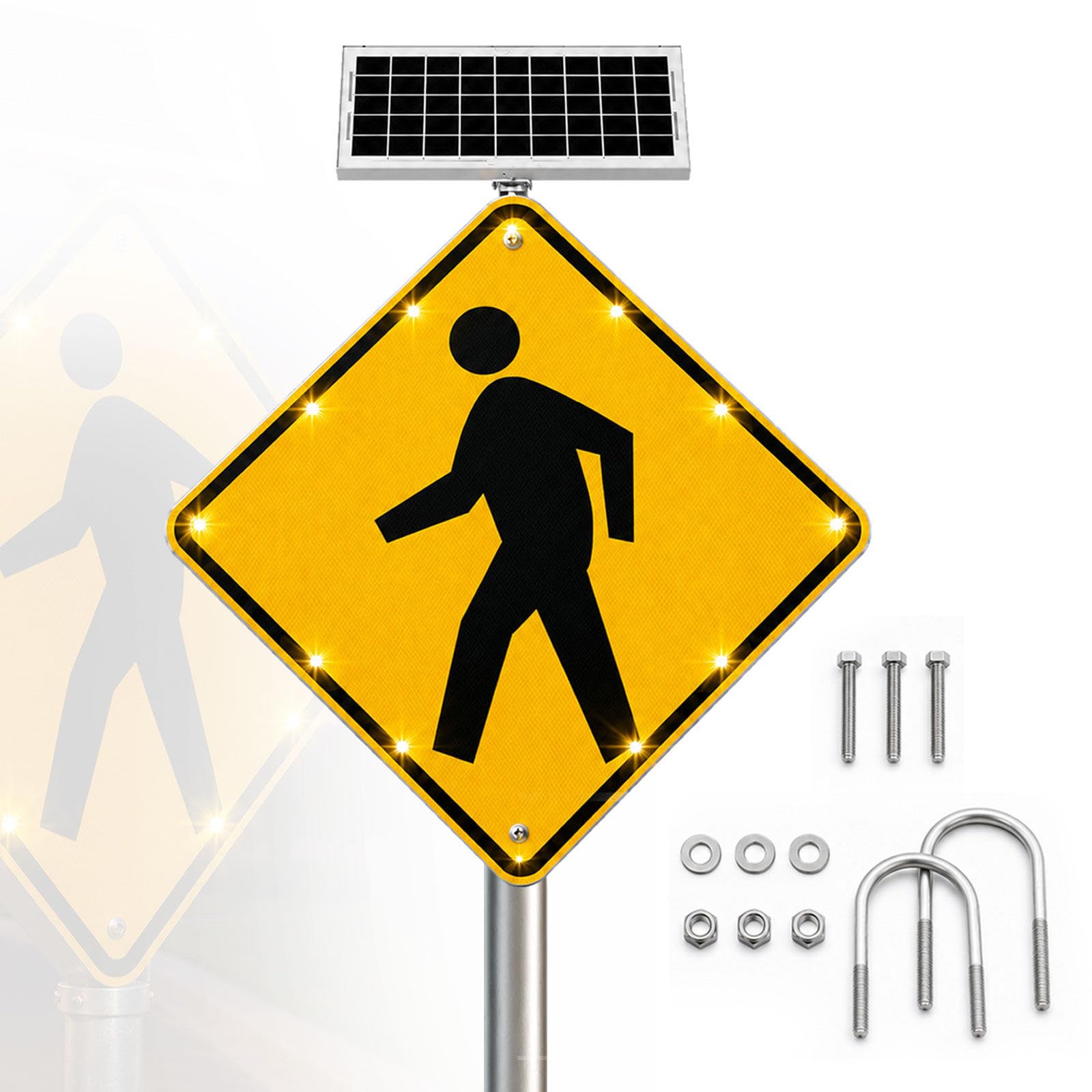 Señal de Paso de peatones Solar de 30 Pulgadas, 12 Luces 24IN | pulgadas de espesor total, distancia visual de 800 m, para entradas de vehículos e intersecciones de parques industriales
