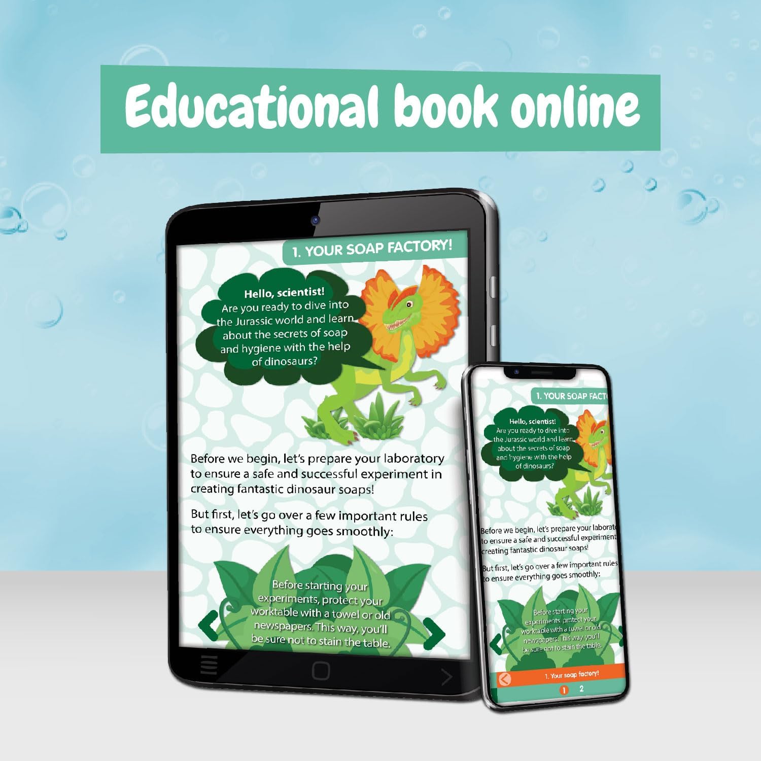 Tablet displaying the online educational book for the Science4you soap making kit