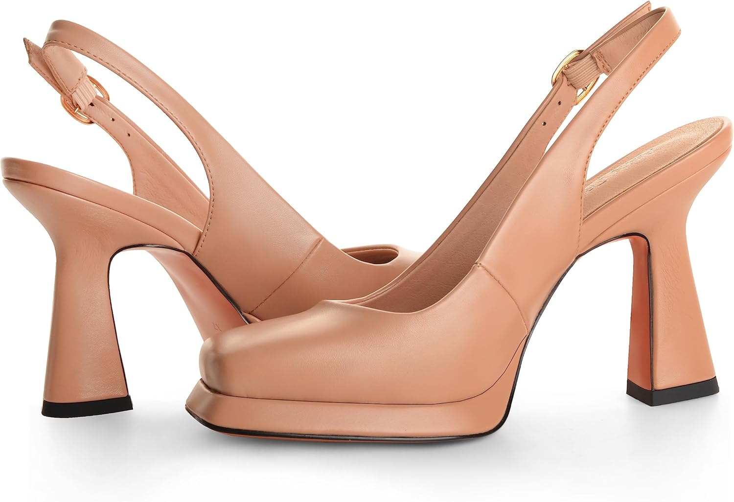 ANN CREEK High Heels for Women Slingback Square Toe Pumps Shoes White Closed Toe Mary Jane Fashion Dressy Platform Heeled Sandals Nude Size 10 - Image 5