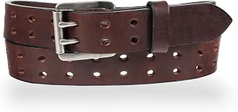 Yourtack 1 1/2" Double Prong Double Holes, Full Grain Leather Belt, Work Belt, Casual Belt, Goth Belt