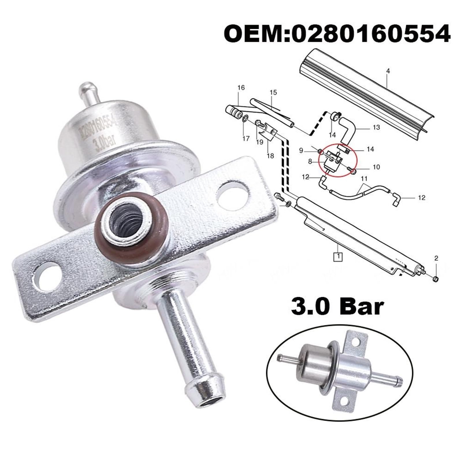 For V//o//l//v//o 850 C70 S40 S70 V40 V70 XC70 C//o//u//n//t//r//y 1993-2005 Régulateur de pression carburant 0280160554 3531983 9146761 5G1376