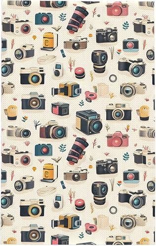 Retro Camera Print Kitchen Towels, Quick Drying Absorbent Dish Towel, Soft Hand Towels for Kitchen Drying with Lanyard for Home Decor