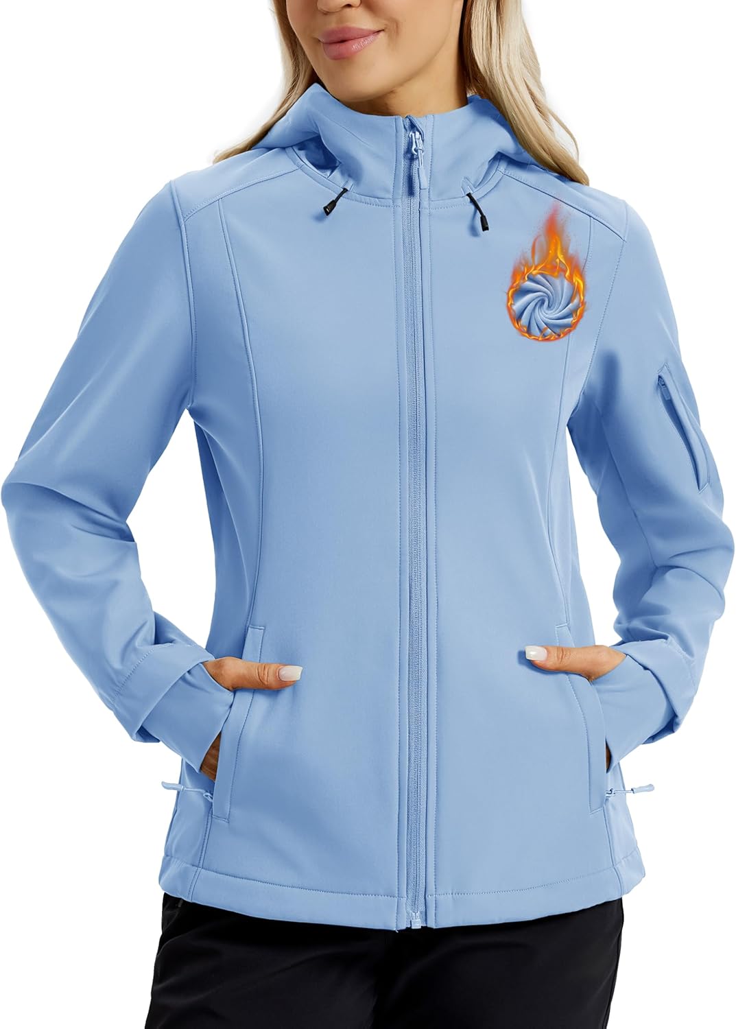 TACVASEN Women's Waterproof Softshell Jacket with Hood Fleece Lined Warm Light Raincoat for Outdoor Hiking