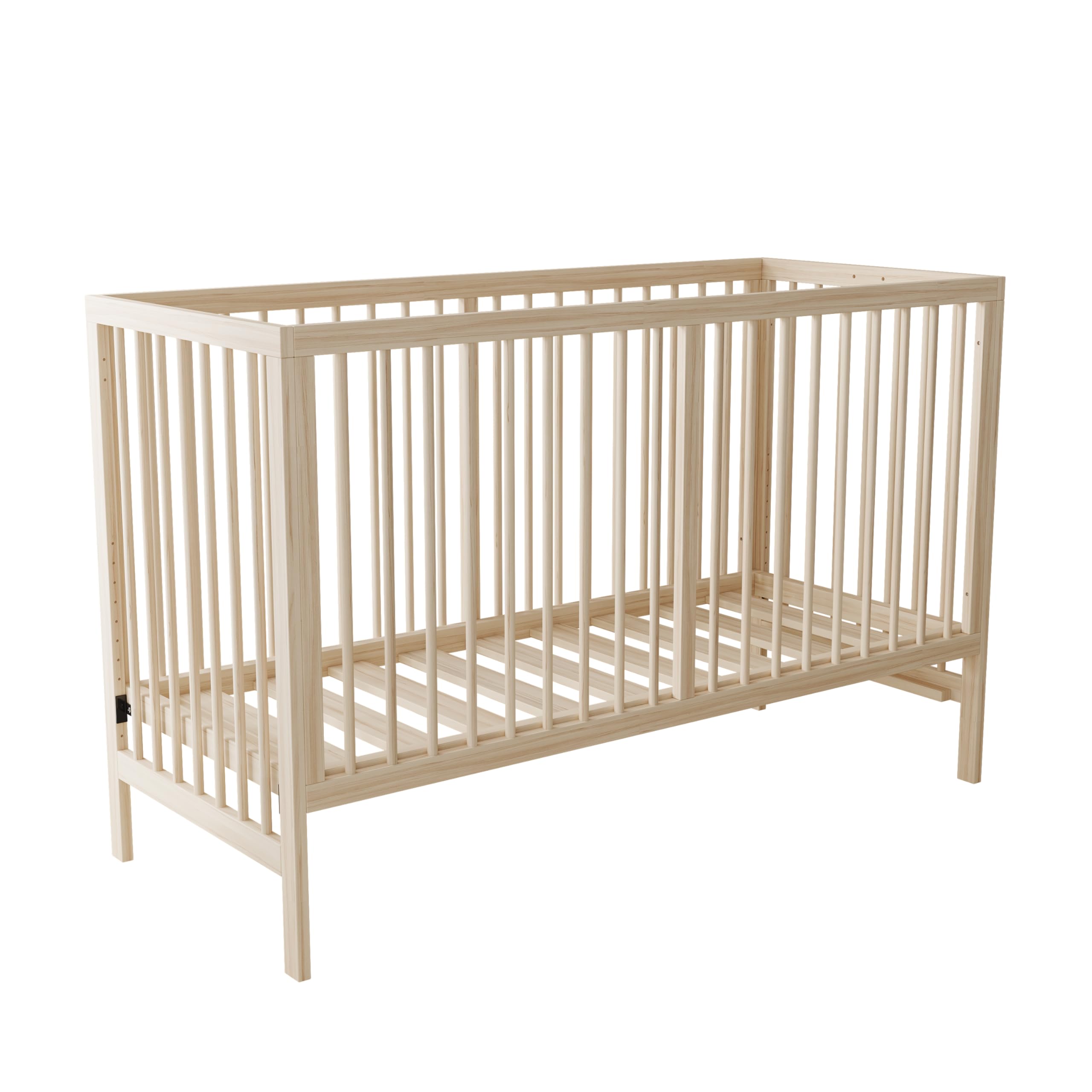Holz Babybett 140x60x90cm,multifunktionales Babybett, umwandelbar in Nebenbett/Malerbrettständer/Schreibtisch, höhenverstellbar, ohne Matratze, aus Fichte, naturfarben
