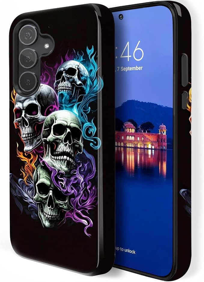 Compatible for Samsung Galaxy S25 FE Case,Two Layer Protection Heavy Duty Cover,Compatible for Samsung Galaxy S25 FE Phone Case,Cool Fire Skulls