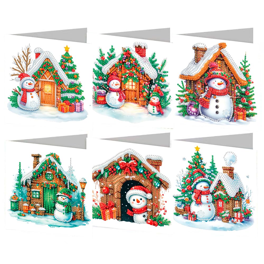 5D DIY Diamond Drawing Holiday Card/Painted Birthday Greeting Cards Kit,with Envelopes Special Shaped Gem Painting Card Art Craft for Thanksgiving Mother's Day (Christmas House C)