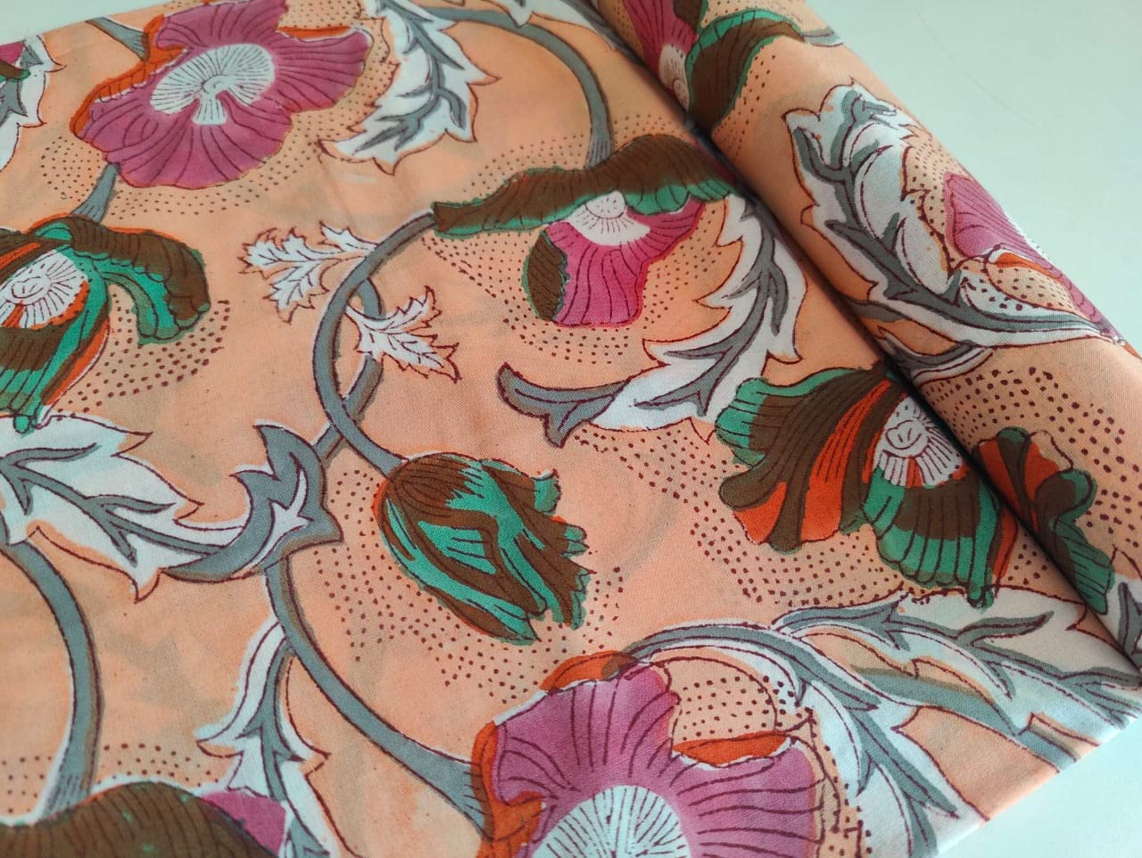 Fashionmart Floral Printed Cotton Fabric Cloth Hand Block Print Fabric Women Material Running Jaipuri Hand Block Printed Women Dress Material Kurtis Natural 44" Inches Width 2.5 Meter (Pattern 16) 1