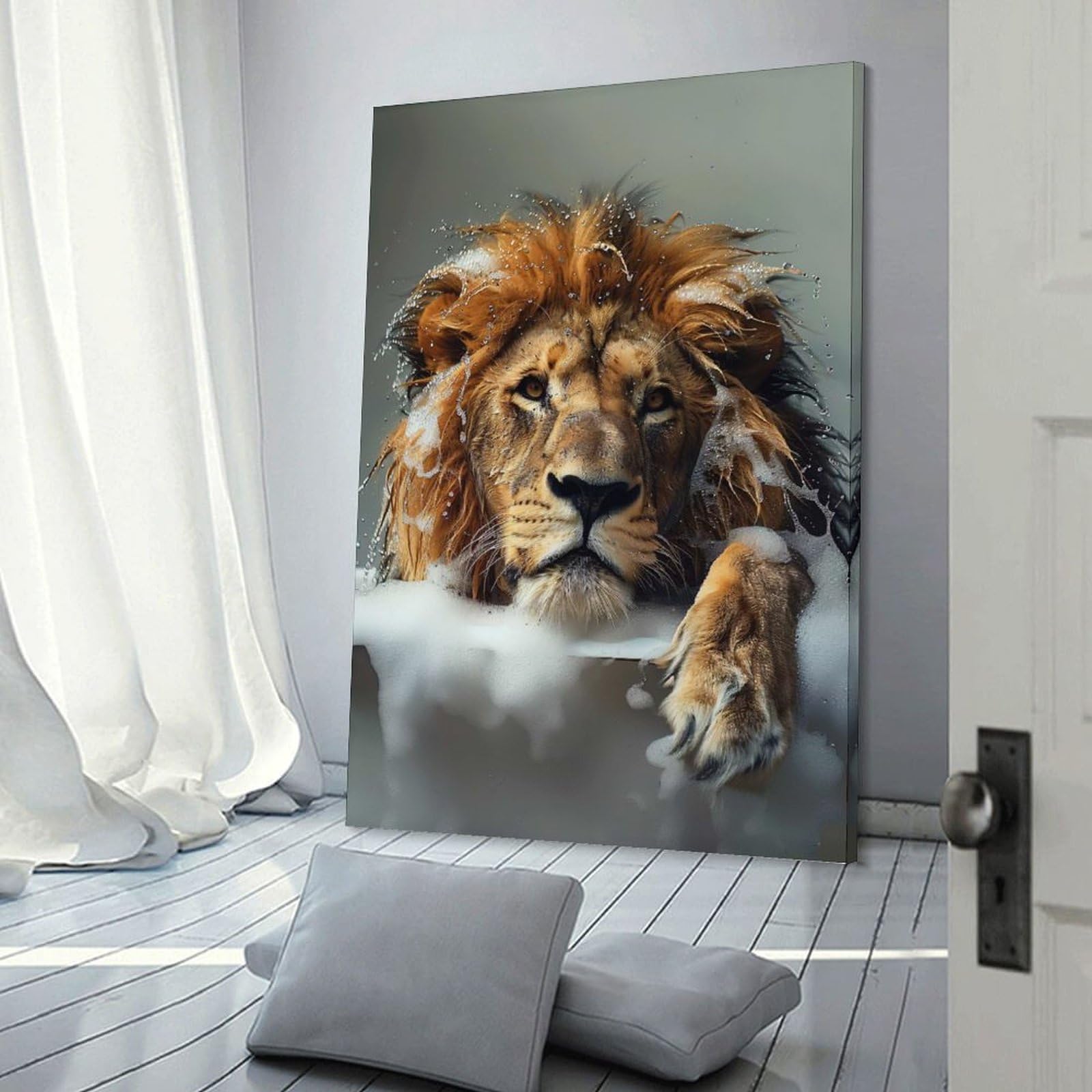 Junmoney Lion in A Bubble Bath Wall Art Print 24x36inch(60x90cm), for Gallery Wall Layouts in Home Or Office, An Easy Match for Collected Prints