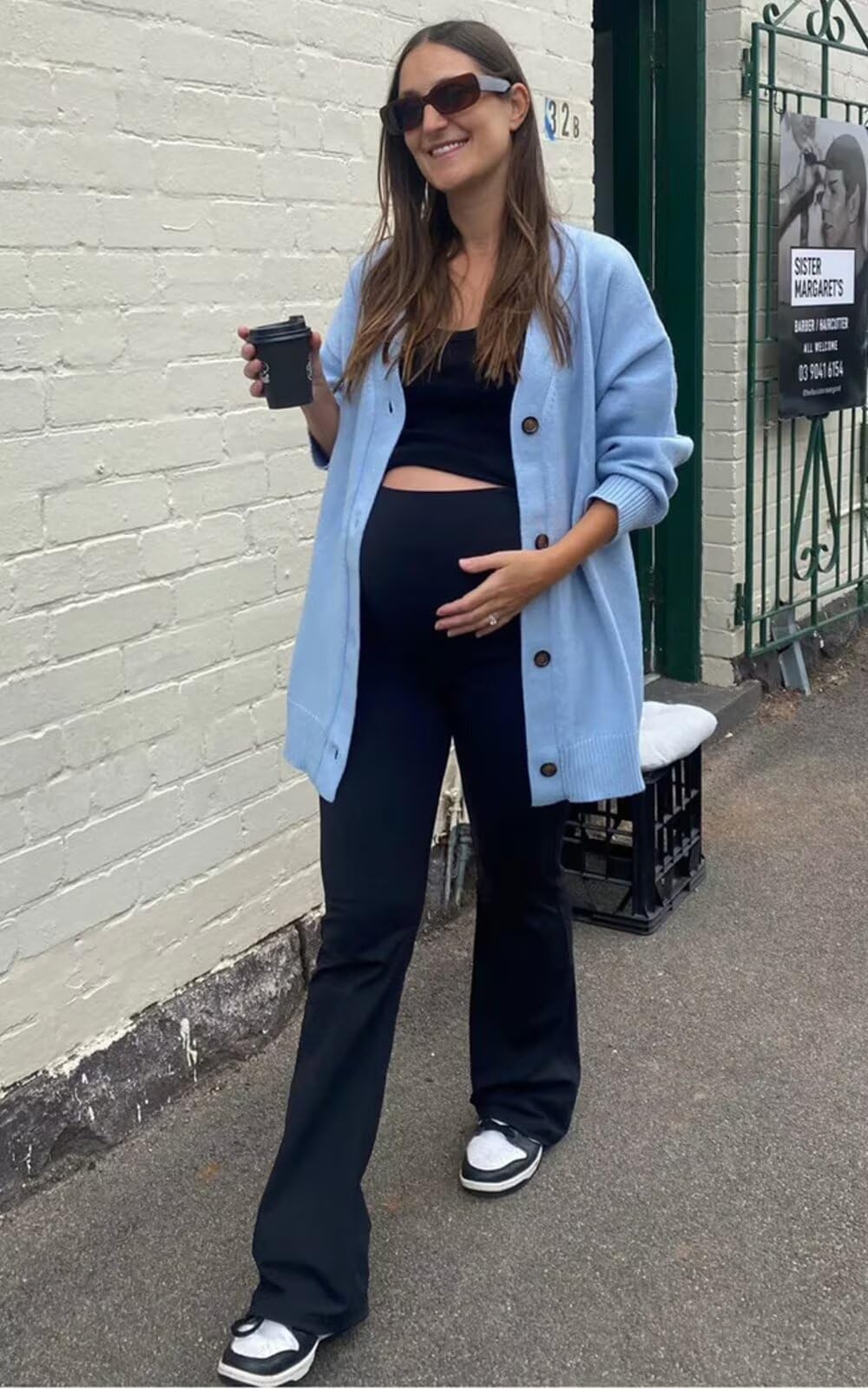 Fotociti Leggings acampanados de maternidad con bolsillos, pantalones suaves de embarazo para mujer sobre el vientre para yoga, entrenamiento activo