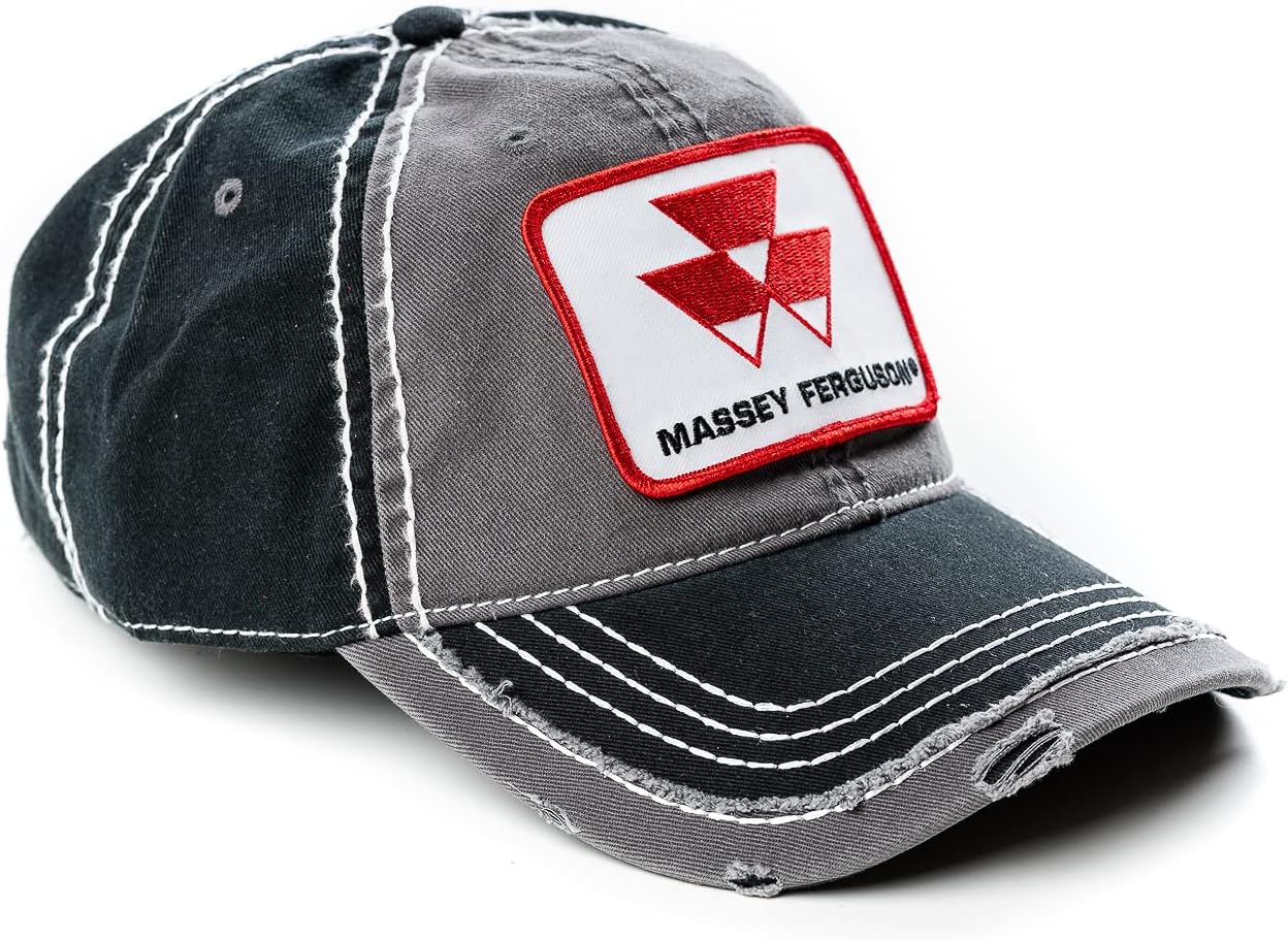 Aeiniwer J&D Productions, Inc. Massey Ferguson MF Tractor Logo Hat, Gray and Black Distressed