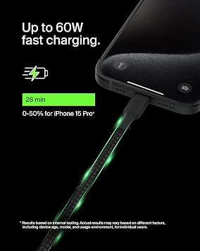 Belkin BoostCharge braided USB C to fast charger cable, USB type C charger cable fast charging for iPhone 16, 15, Samsung Galaxy S24, S23, Pixel, iPad, MacBook, Nintendo and more - 1m, Black