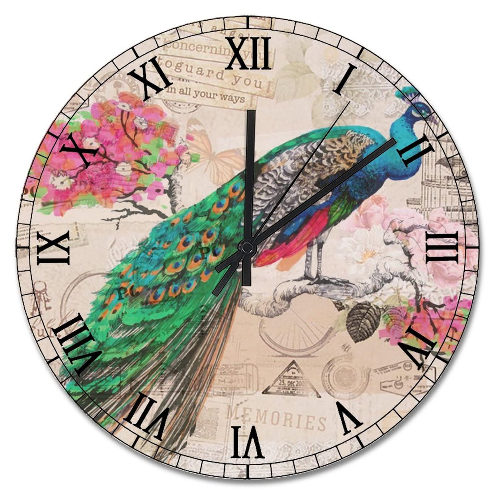 Horloge murale paon vert turquoise pour sublimer votre salon vintage