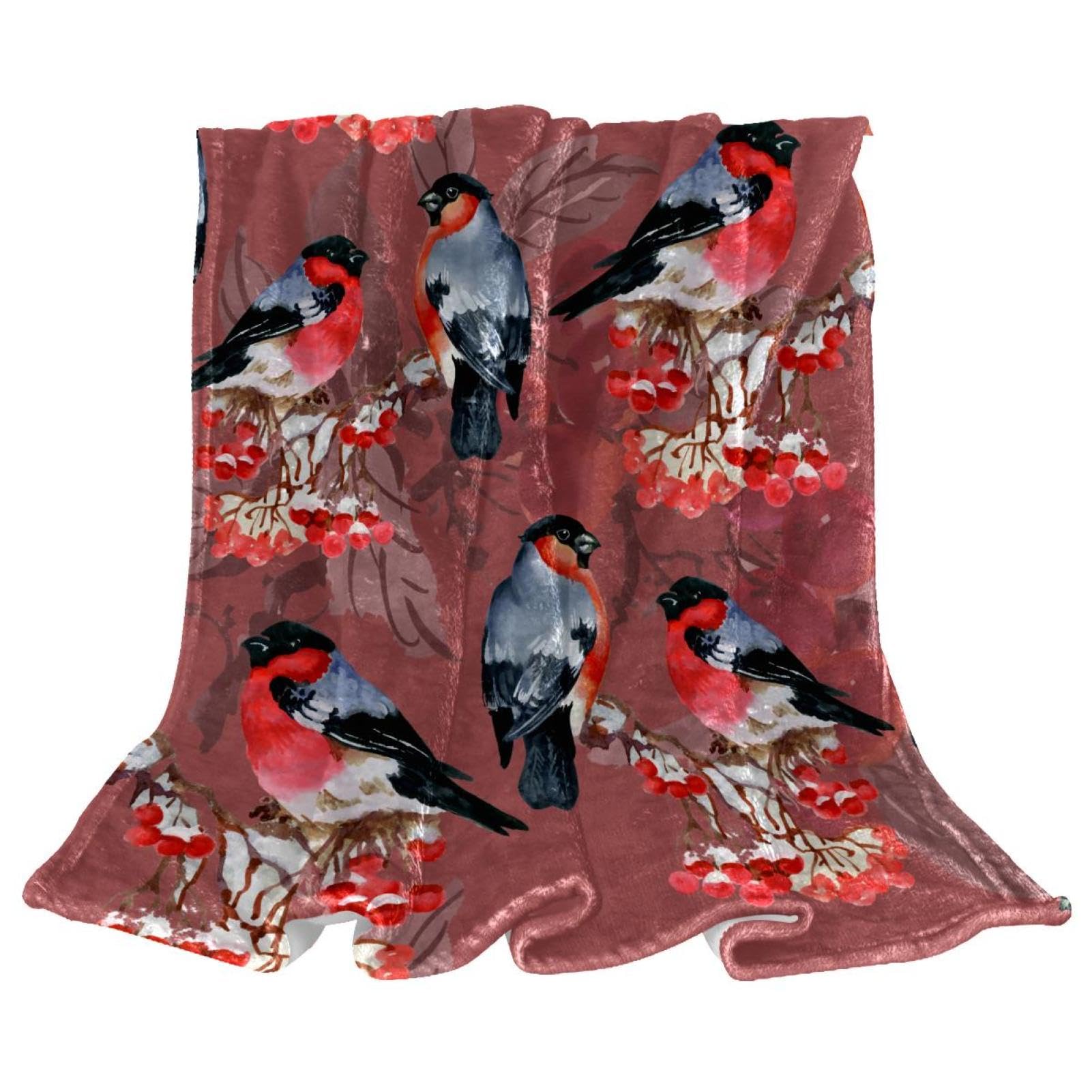 Couverture polaire oiseaux ultra douce 150x130cm pour canapé salon et lit