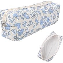 Floral Pencil Case for Girls Women, Cute Quilted Pencil Case with Zipper, Aesthetic Pencils Pouch Wide Opening Cotton Quilted Small Pouch Storage Makeup Bags Orchid