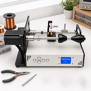 Coil Winding Machine, 900 RPM Automatic Winder for 20-46 AWG, Auto-Wire Alignment & 0.01mm Accuracy, for Transformers, Fishing Lines & Filament Spools