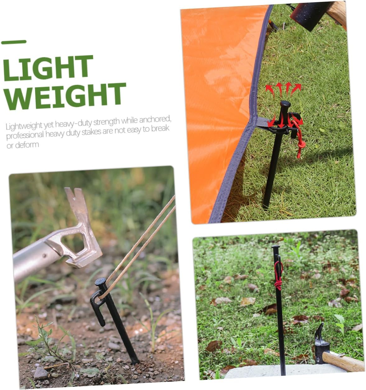 8pcs Heavy Duty Tent Pegs Set, 30cm Black Steel Outdoor Tent Stakes with Storage Bag for Camping, Windscreen Fixing, and Tarp Anchoring