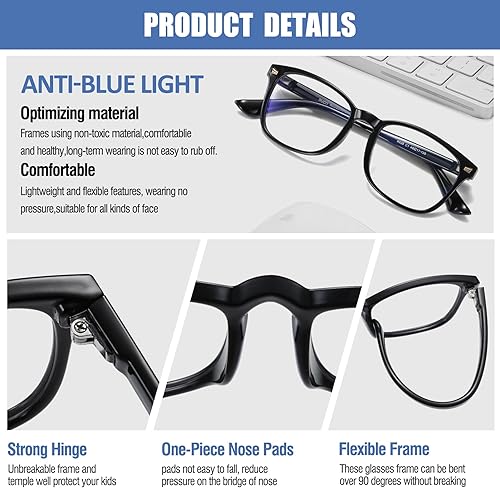 Miniatura 4 de DUCO Gafas de luz azul para niños, para computadora y juegos, anti UV, lentes de luz azul para niños de 6 a 10 años, K028