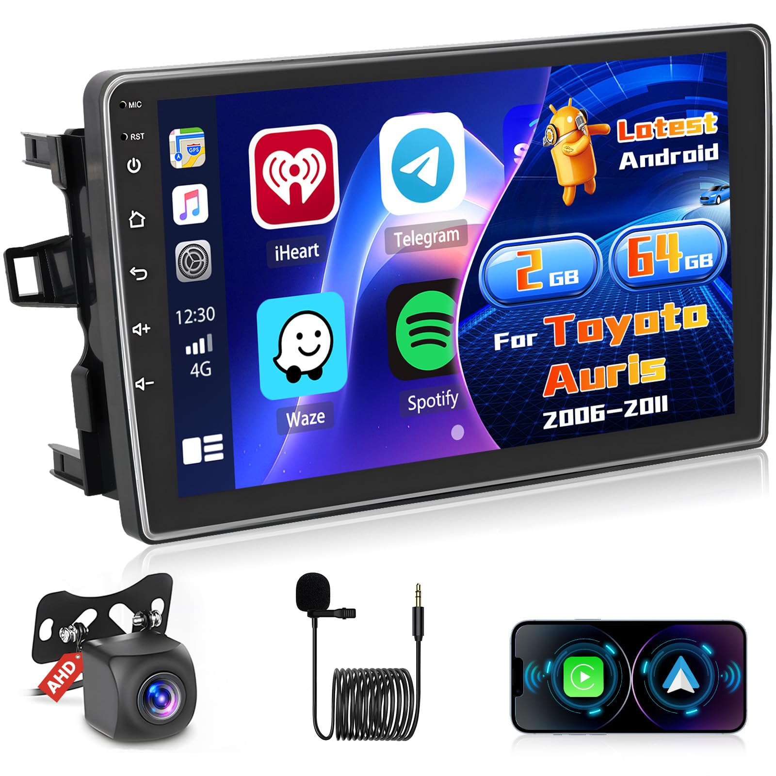 Inefala Radio für Toyota Auris 2006-2011 Android 15 2+64G mit Wireless CarPlay Android Auto, 10,1 Zoll Bildschirm mit EQ 26UI FM RDS GPS Bluetooth WiFi SWC AHD Rückfahrkamera