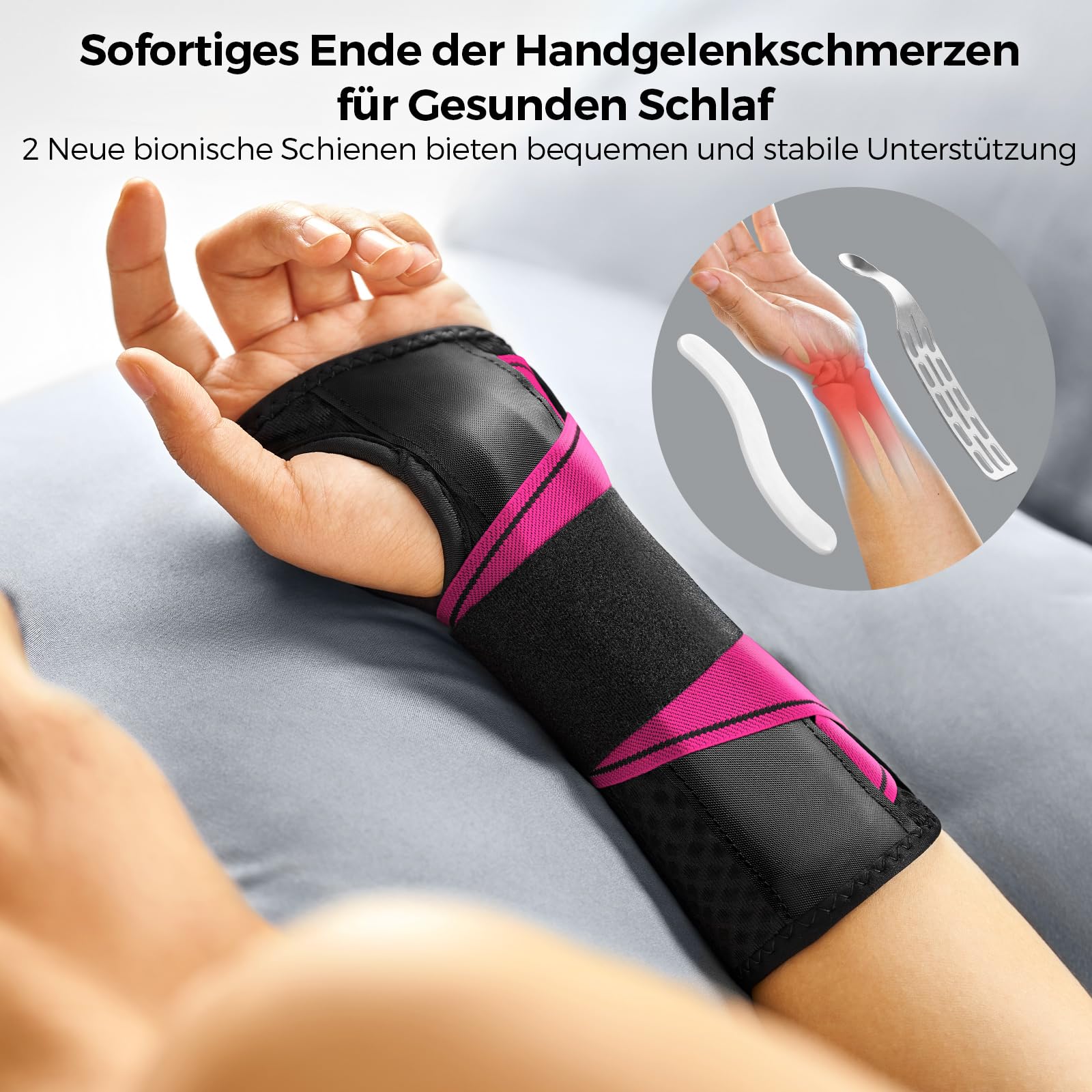 FREETOO Lekko dopasowana, podpórka pod nadgarstek z bioniczną szyną do tunelu nadgarstka, [jednostopniowe noszenie] bandaże na nadgarstek, do RSI, zapalenia pochewki ścięgna, przedłużona szyna na