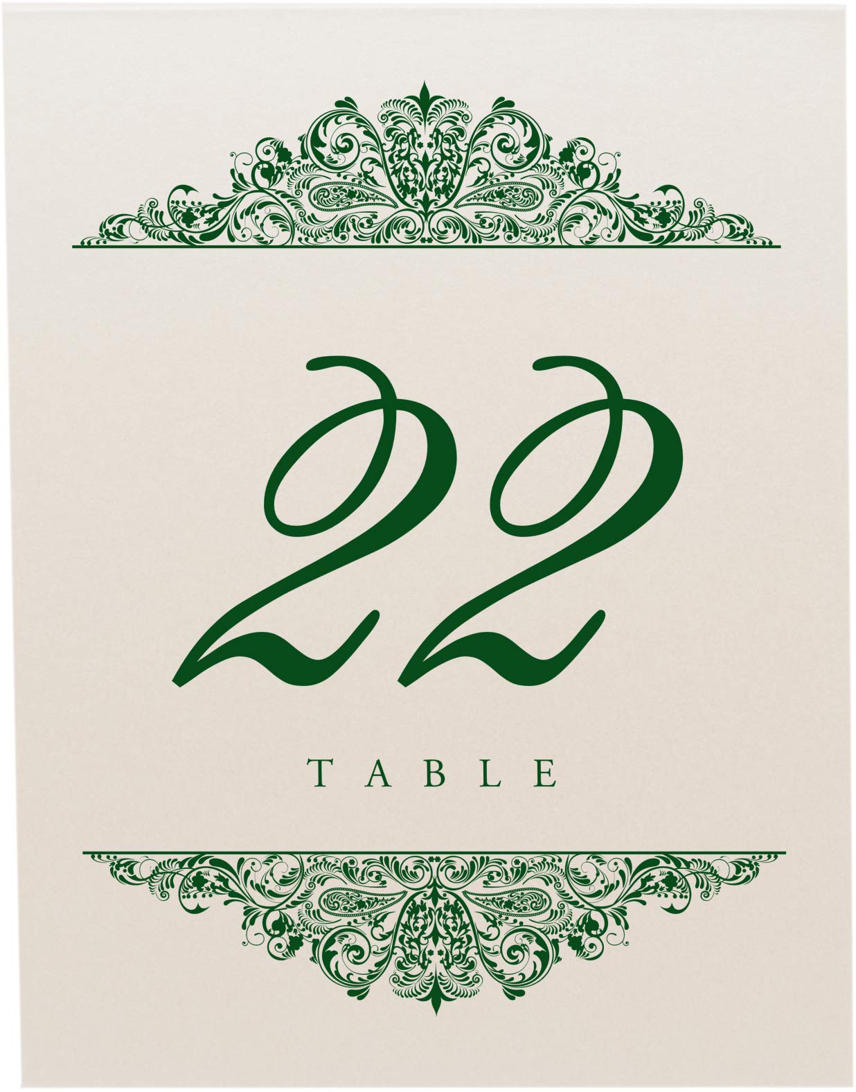Numery stołu weselnego Paisley (wybierz kolor/ilość), szampański, zielony myśliwy, 1-80, dwustronny, namiot lub do użytku na stojaku, idealny na imprezy i restauracje - wyprodukowano w USA