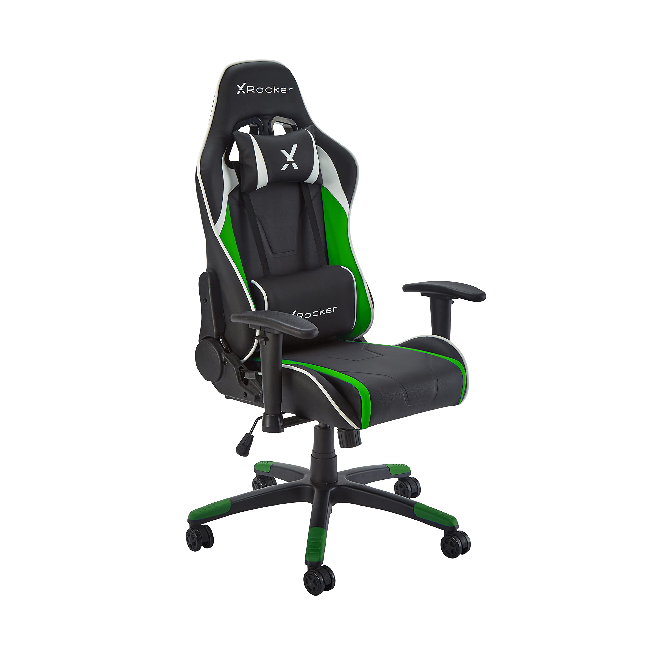 X-Rocker Agility Compact High Back eSports Gaming Chair for Kids & Teens - 3D Armrests, Head & Lumbar Cushion, Height Adjustable, Wipe-Clean Faux Leather - Black/Green