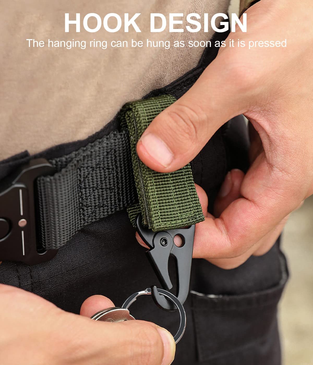 Mousqueton Ceinture Tactique Misscase - Sangle Nylon Avec Porte-Clé Et Clip Pour Randonnée Camping