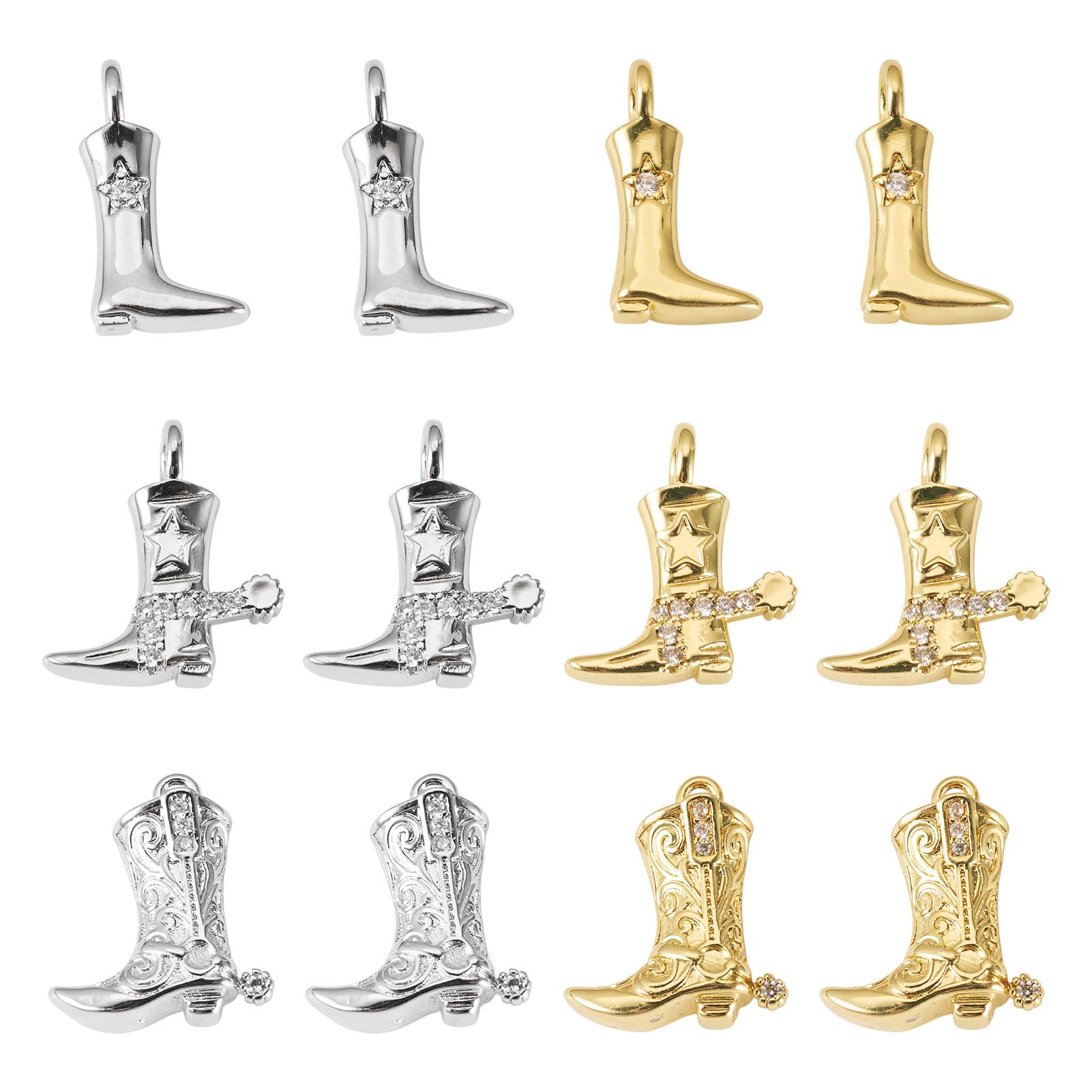 Breloques bottes de cowboy étincelantes en laiton pour DIY
