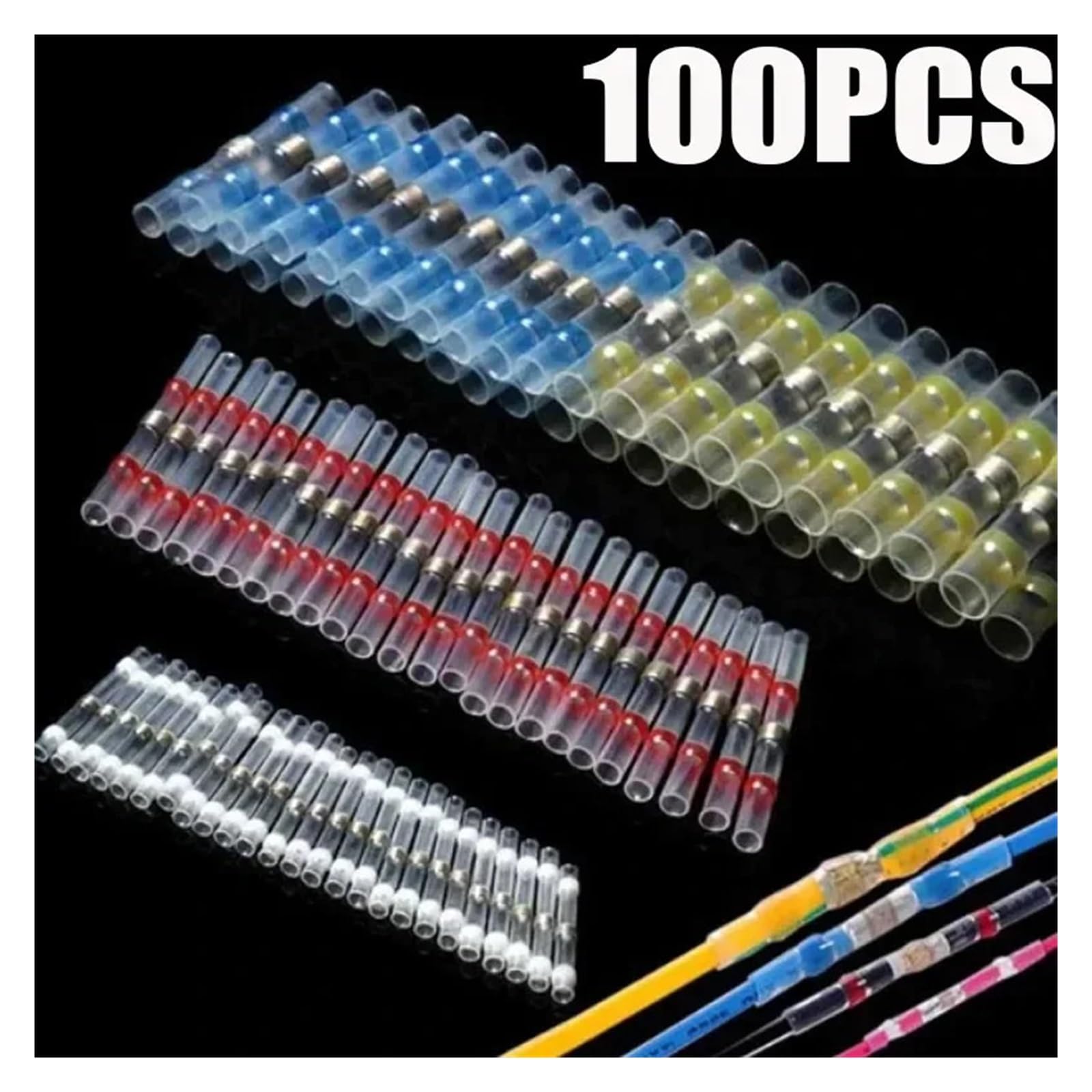 100pcs Solder Seal Wire Connectors Heat Shrink Insulated Electrical Butt Splice Connector Terminals