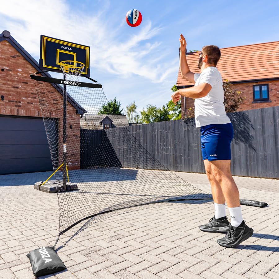 FORZA Filet de Retour de Basketball Solo | Entraîneur de Rebond de Basketball Portable pour la Pratique Individuelle du Tir – Filet Durable Résistant aux Intempéries avec Sac de Transport et Sacs de