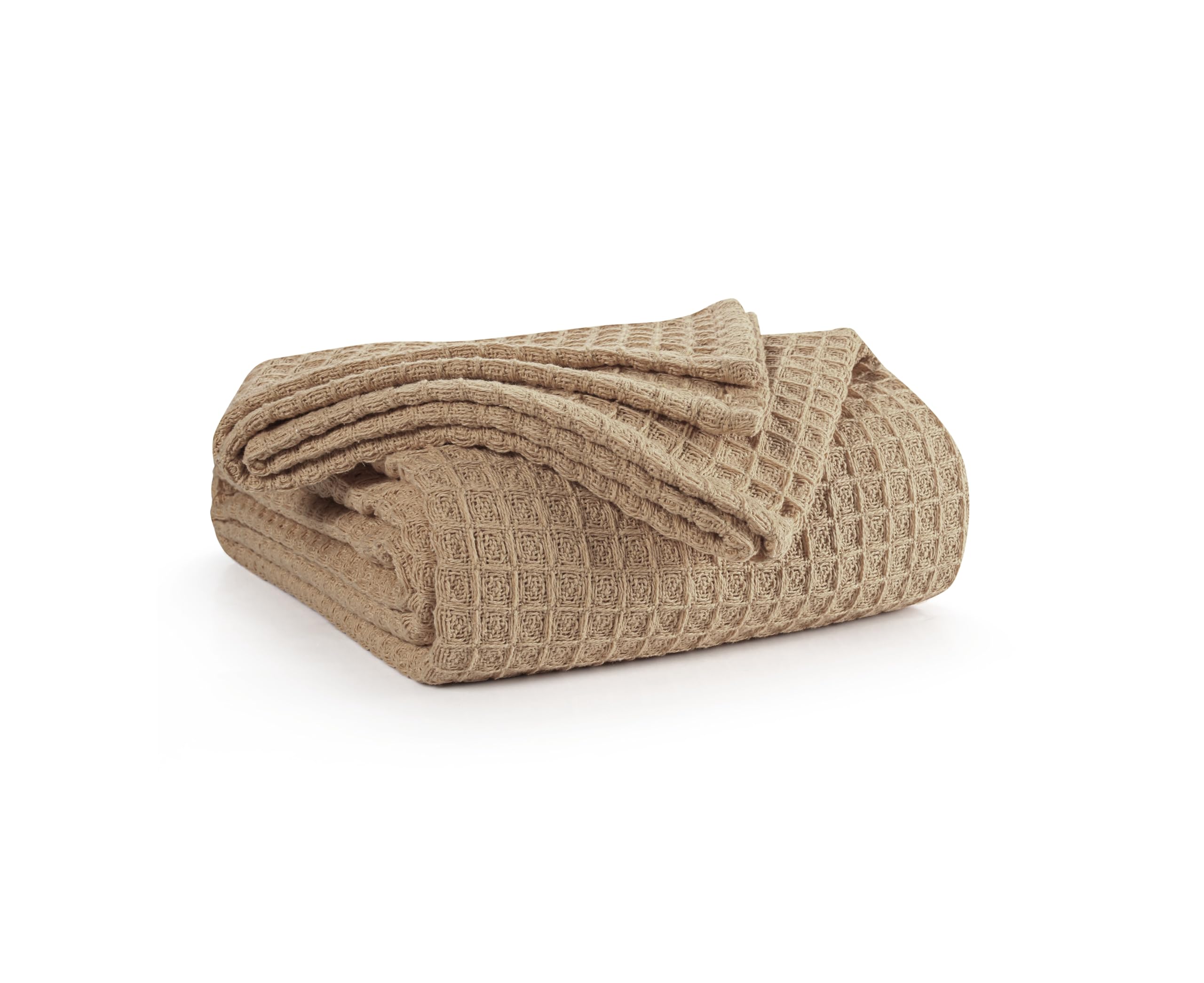 EHC Luxuriously Soft Chunky Waffle Cotton Throws Large Sofa Bed, Sofa, Couch Blanket Bedspread, Double, 150 x 200 cm - Beige