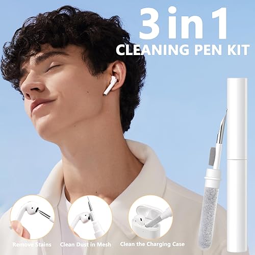 Miniatura 4 de Lerobo Funda protectora completa de silicona suave con kit limpiador y cable magnético antipérdida, para Airpods con llavero frontal LED visible,