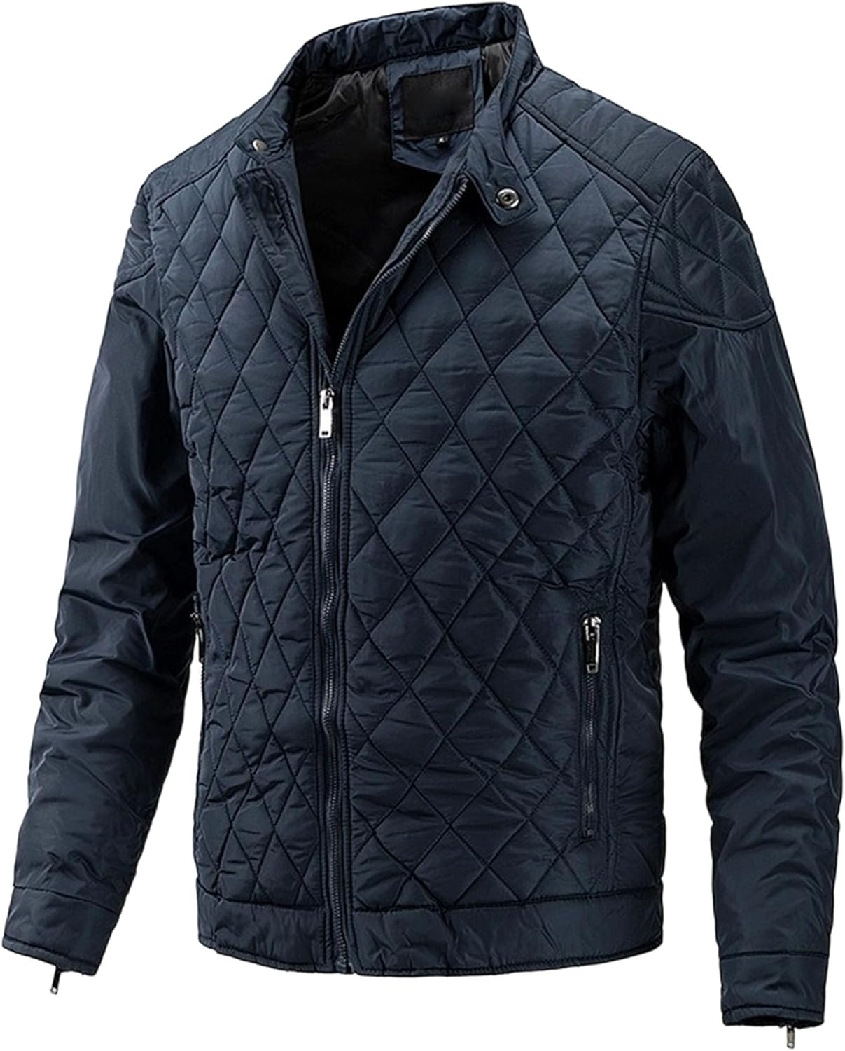 Men Lightweight Stand Collar Diamond Jacket Fashion Warm Zip up Bomber Coat Winter Cotton Padded Outerwear