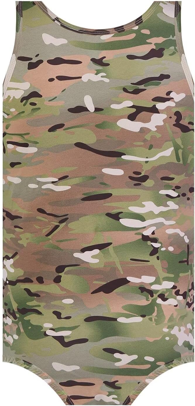 Landofgenie Mens Adult Onesie Camouflage Vest Cotton Pajama Jumpsuits One Piece Sleeveless Romper Bodysuit
