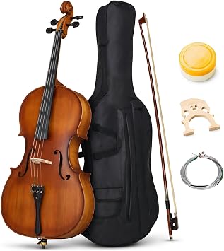 Cello 4/4 Full Size, Beginner Cello Instrument for Adults, Acoustic Cello Set with Padded Bag, Extra Strings, Bridge, Bow & Rosin for Lessons, Home Practice & School Orchestra, Matte Natural