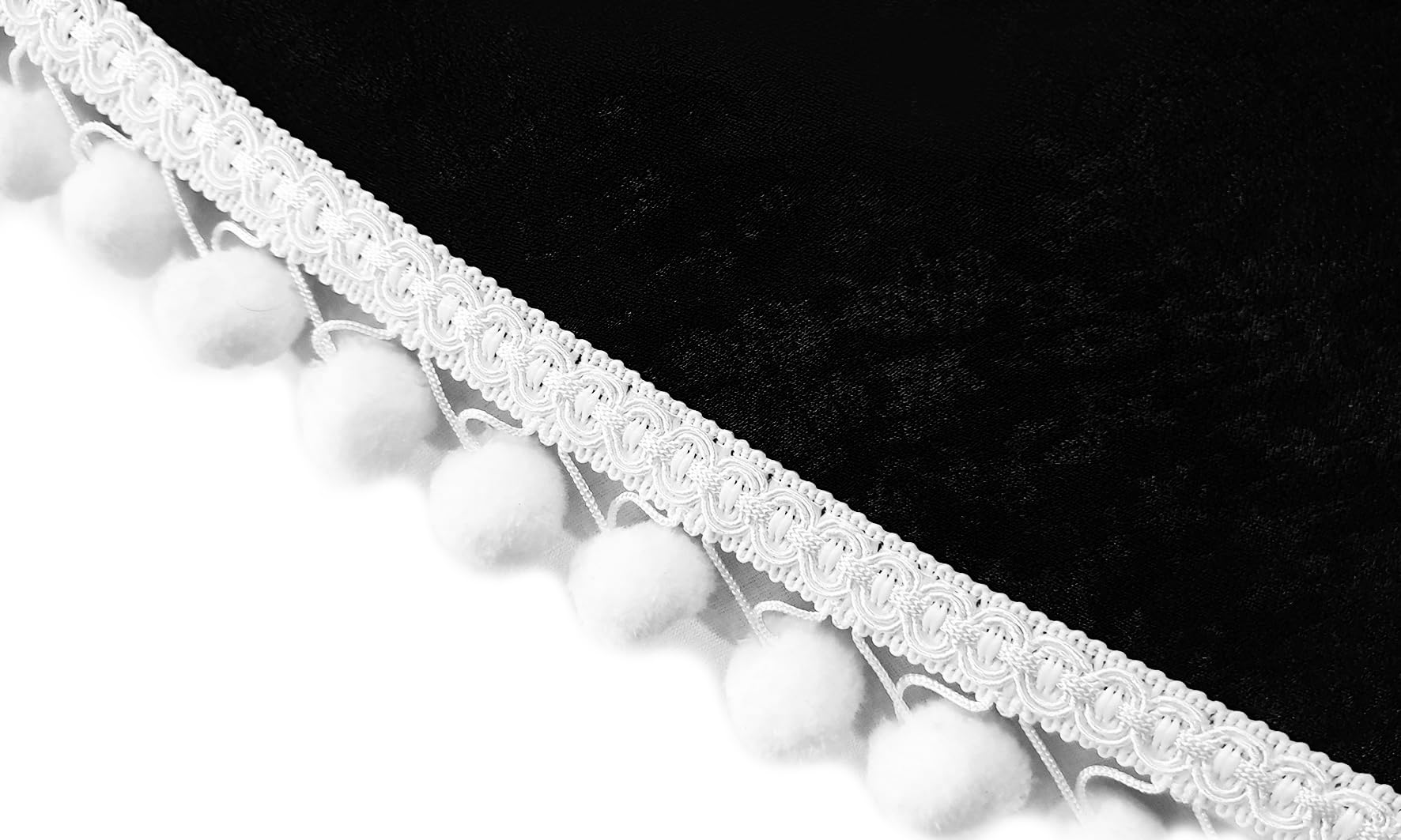 Lot de 3 rideaux pour camion - Noir avec pompons blancs