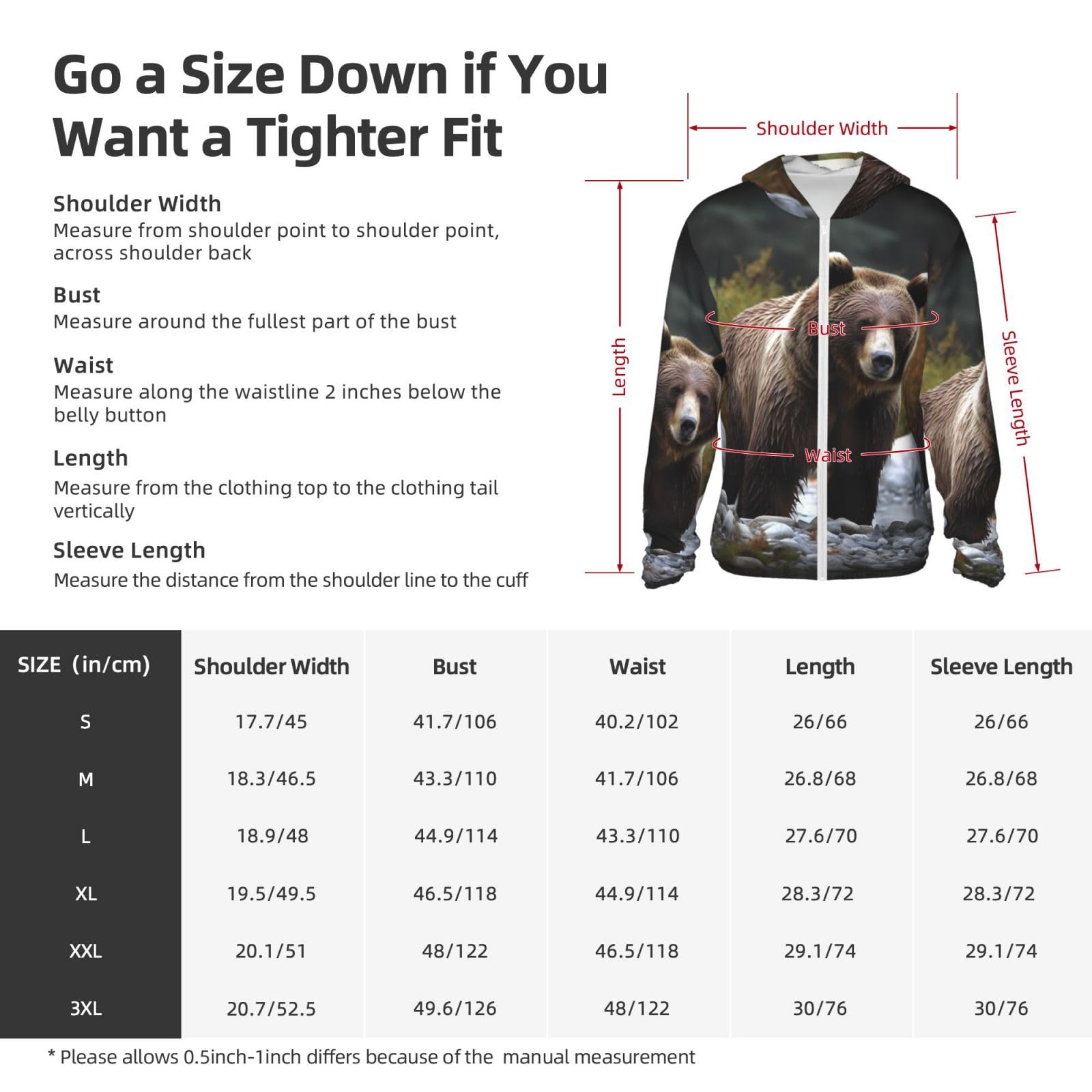 LZQPOEAS Sun Protection Hoodie Brown bear Jacket Lightweight Long Sleeve Sun Shirts for Outdoor Hiking Small
