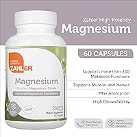 Vista 2 de Zahler Citrato de magnesio. Suplemento natural con la máxima absorción, ayuda a mantener función muscular y nerviosa normal, certificado kosher