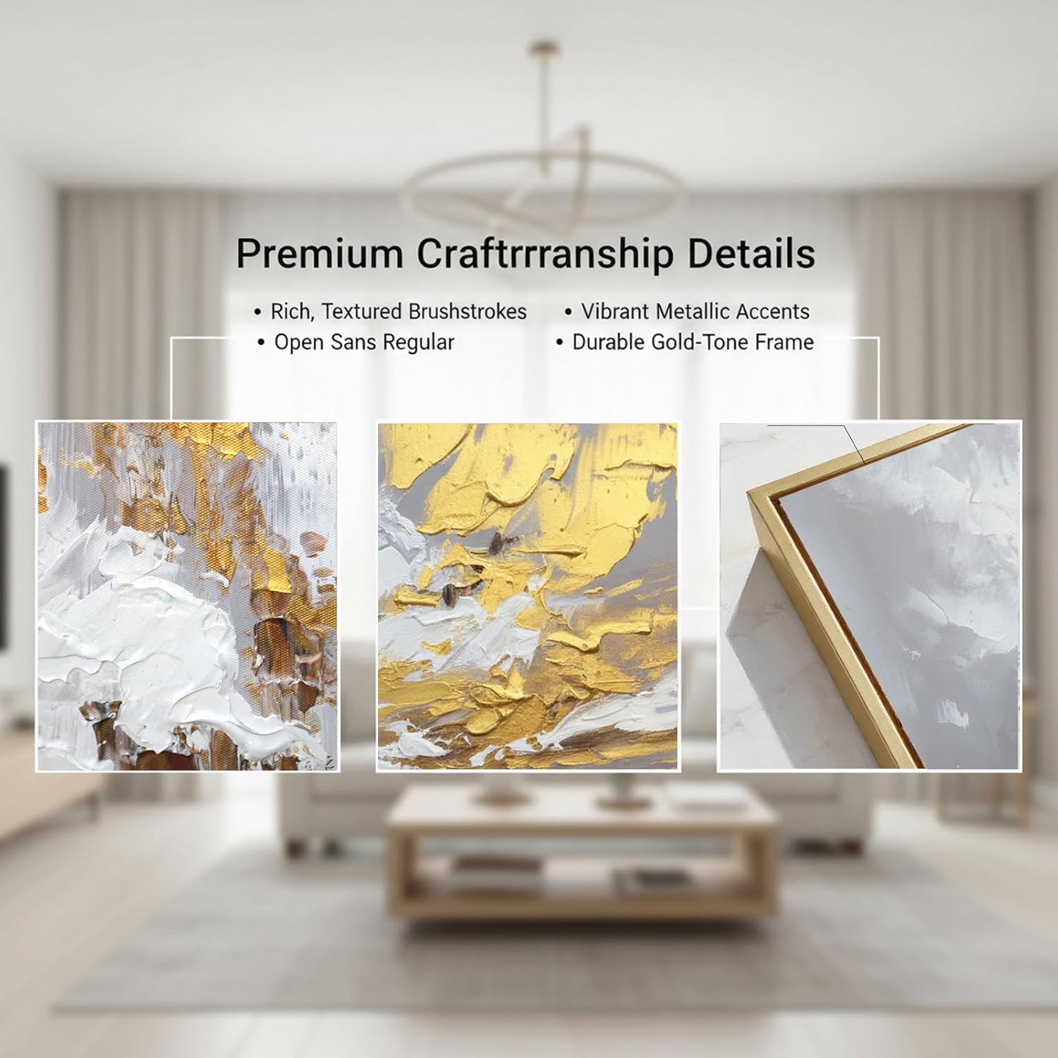 Hand Painted Abstract Canvas Wall Art for Living Room,Large Framed Gold Oil Painting For Bedroom, 3 pcs Wall Painting for Office Wall Décor 24" x 64"