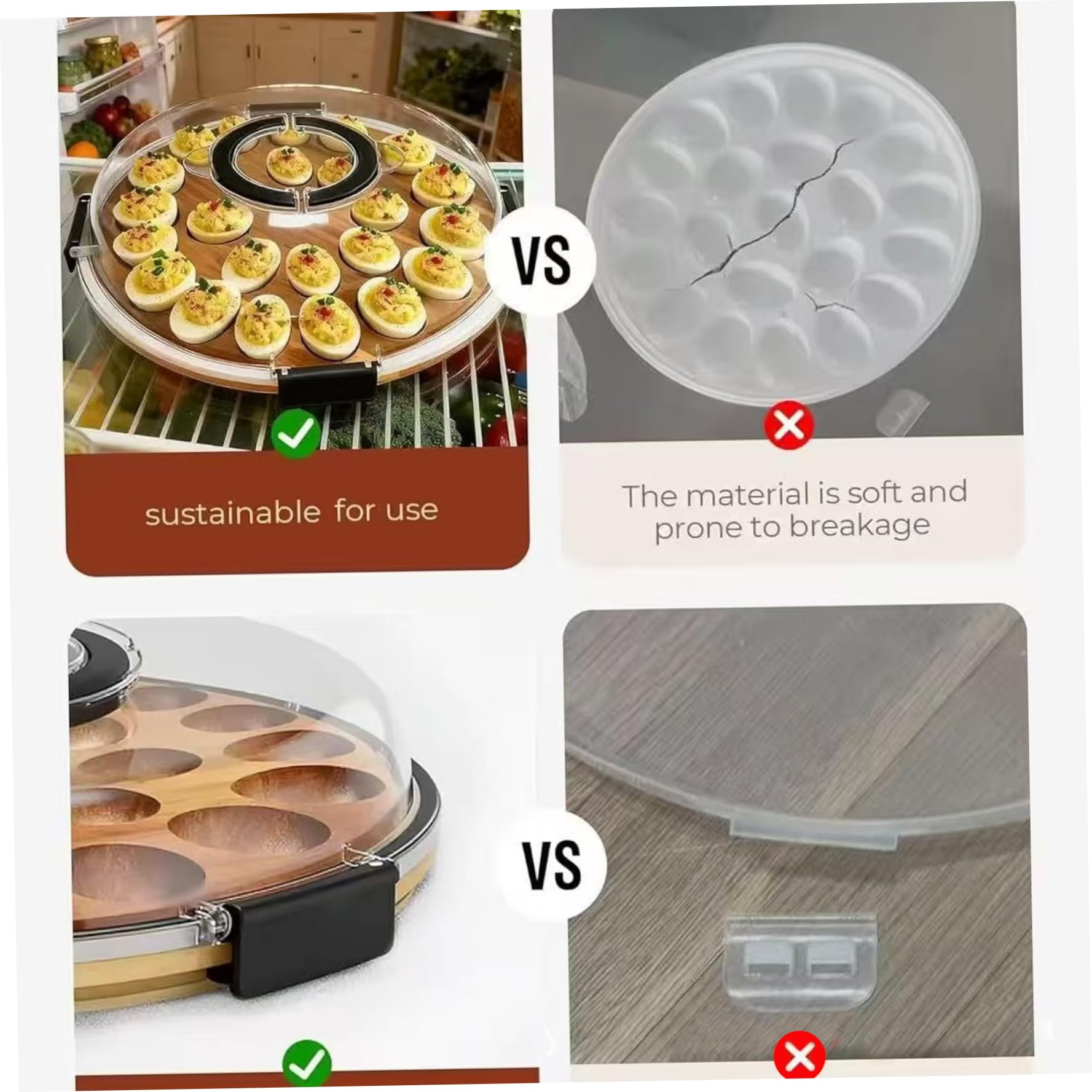 Cestas para huevos, bandeja para huevos rellenos con tapa, plato relleno de 24 compartimentos, soporte de madera de acacia con asa para fiestas, brunch, bufés