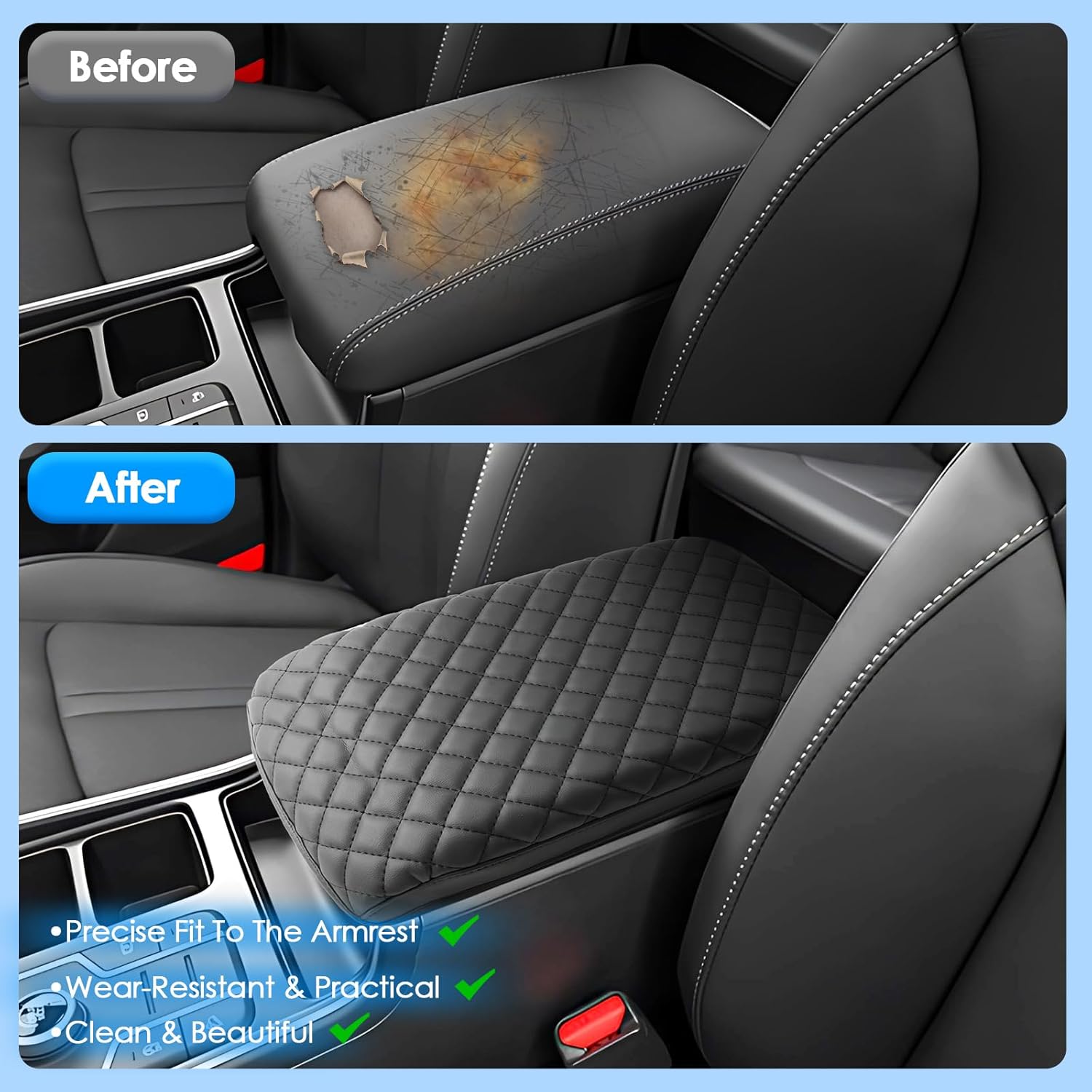 2024 2025 2026 Sorento Center Console Cover for Kia Sorento (LX/S/EX/SX/SX Prestige/X-Pro SX Prestige),Waterproof&Comfy Cushion Leather Armrest Cover 2025 Sorento X-Line Accessories (Padded)